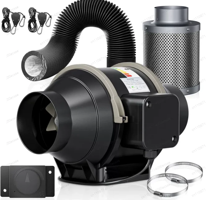 4/6 Inch EC Inline Duct Fan Kit With Carbon Filter, Knob Variable Speed Ventilation Fan For Grow Tent Home Odor Exhaust