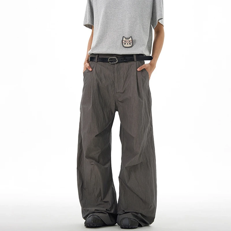 WTHT 빈티지 남성 솔리드 컬러 루즈핏 아메리칸 스타일 캐주얼 팬츠 패션 2025 여름 스트레이트 와이드 레그 트라우저 남성 2A1311