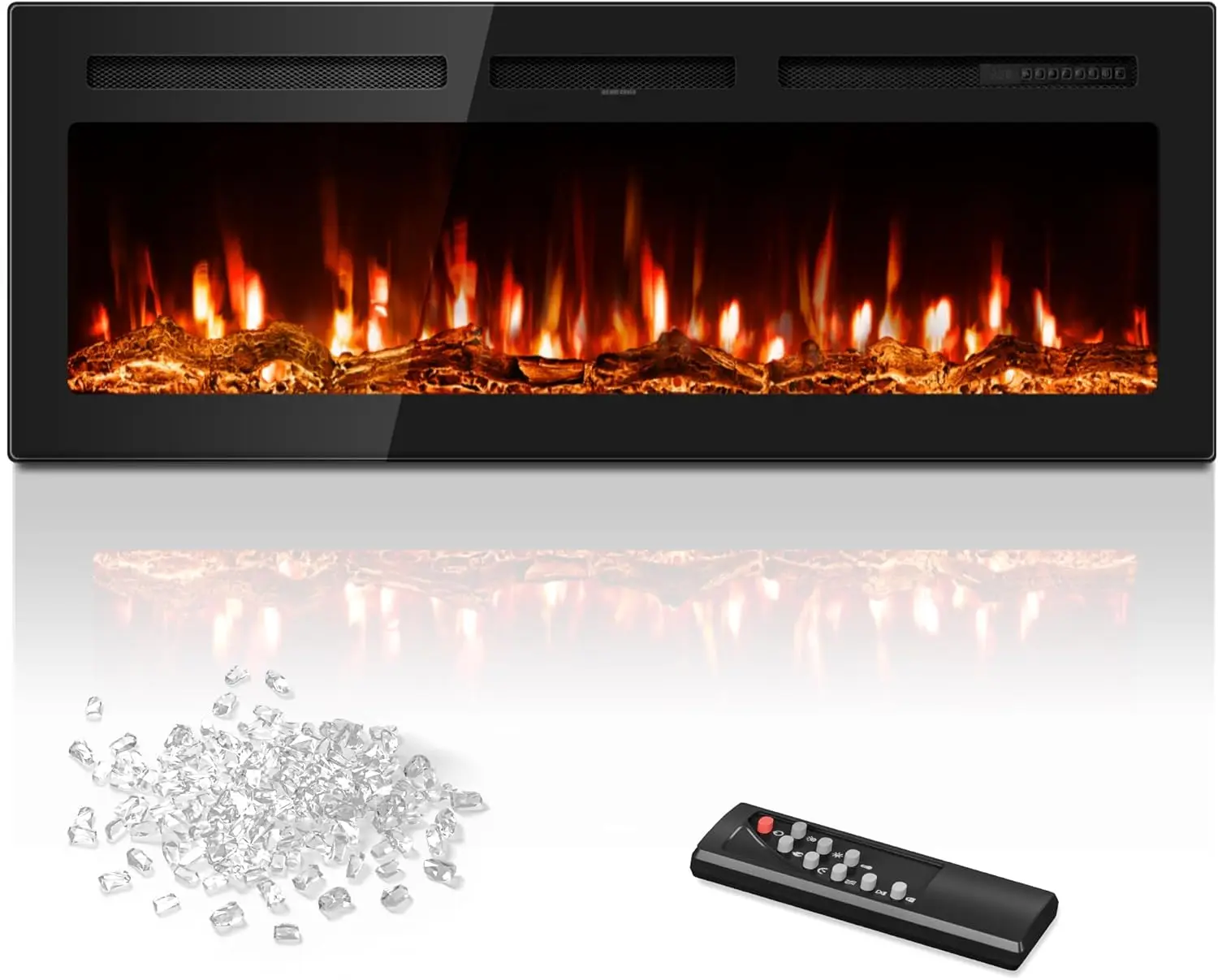 50 inch Electric Fireplace in-Wall Recessed and Wall Mounted with Remote Control, 1500/750W Fireplace Heater (60-99°F Thermostat