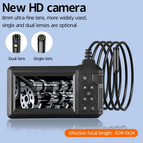 Imagen 2 del producto Cámara endoscópica industrial de doble lente, pantalla IPS de 4,3 pulgadas, HD1080P, cable rígido, boroscopio de inspección de tuberías y alcantarillado, resistente al agua IP67
