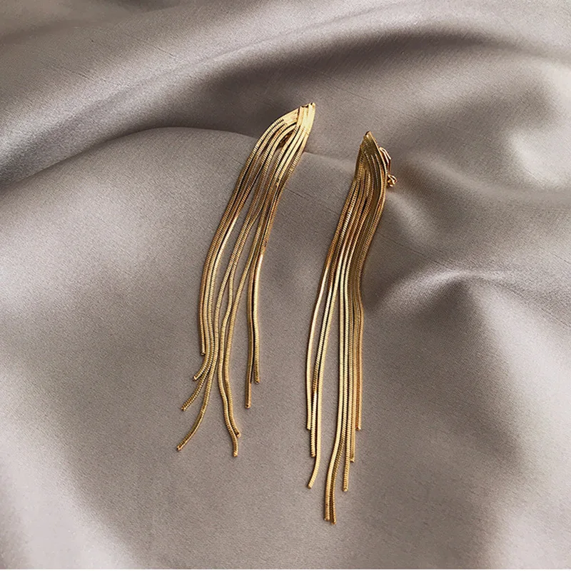 New Luxury Long Tassel Clip on Earrings for Women Bridal Earrings Party Wedding Ear Clips Jewelry Gifts