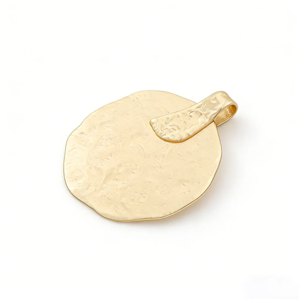 Matte Gold Hammered Large Round Bohemia Charm Pendant For DIY Fashion Neckace Jewelry Making Findings