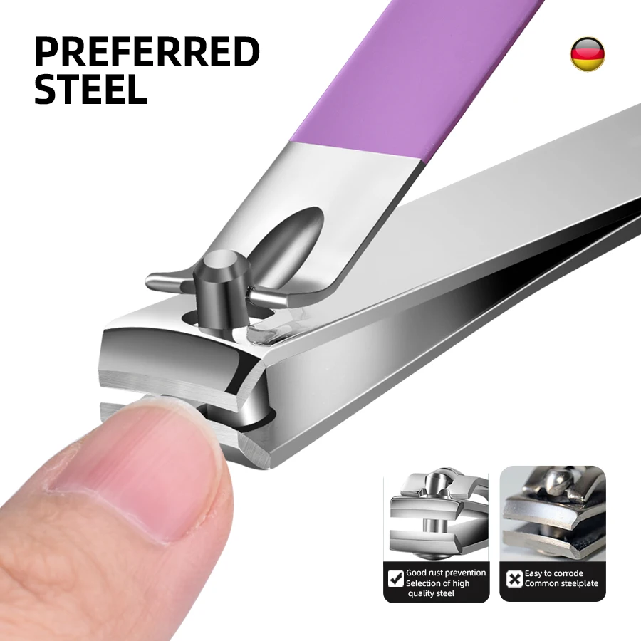 طقم مانيكير من الفولاذ المقاوم للصدأ 9/18/24/30 قطعة باللون الأرجواني المبهر والأزرق - مقص أظافر على الطراز الحديث مع شفرة محدبة، غير معطرة