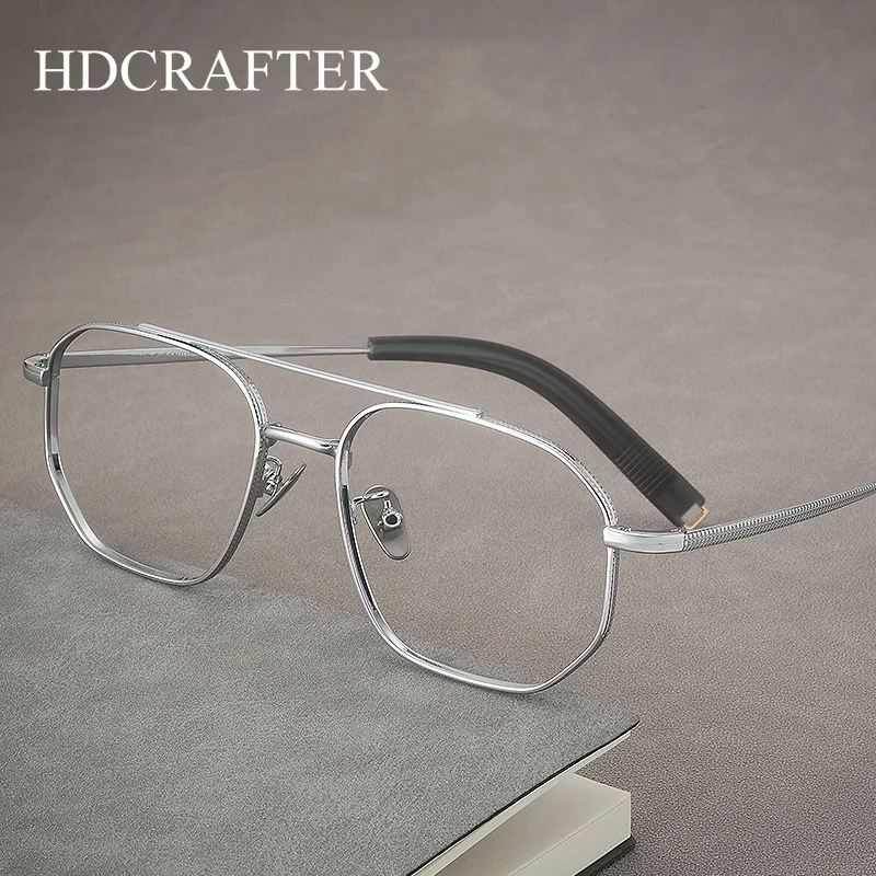 HDCRAFTER Pure Titanium Men Myopia Glasses Frame Pilot Optical Prescription Eyeglasses Large Face Ultralight Eyewear 07518