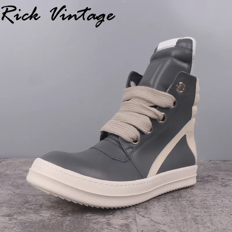 Rick Vintage Real Leather High Top Boots Zips Women Men Jumbo Lace Geobasket Luxury Sneakers Ankle Casual Motorcycle Boots