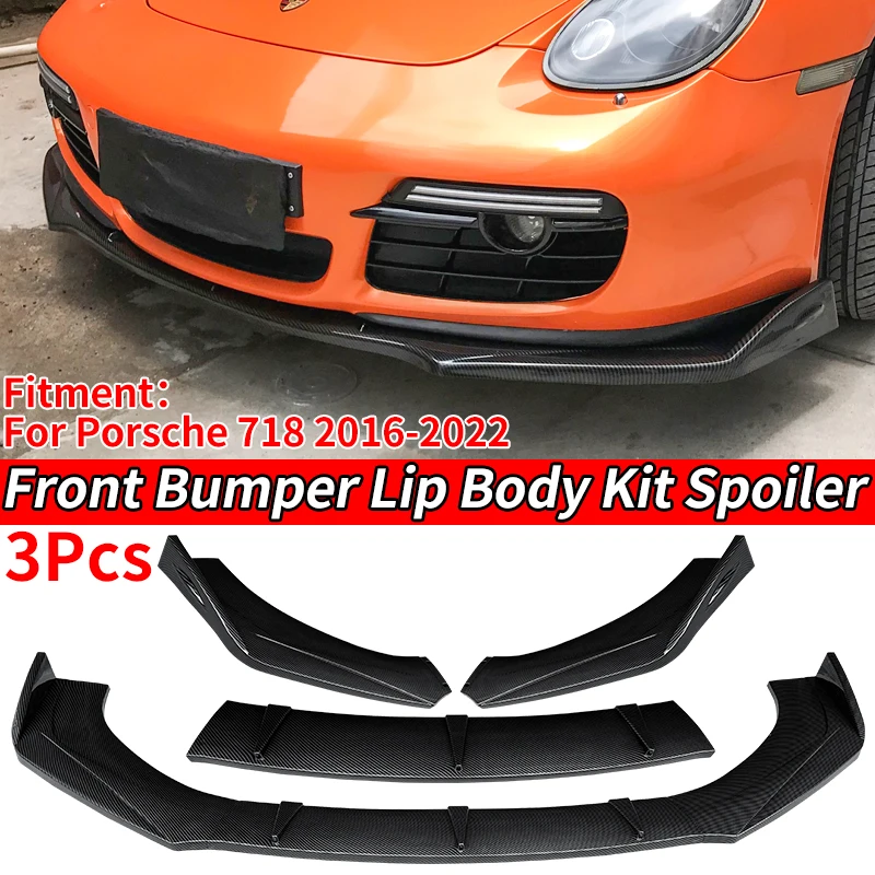 

New Car Front Bumper Splitter Lip Body Kit Spoiler Diffuser Deflector Carbon Fiber Look 3Pcs For Porsche 981 718 2016-2022 2020