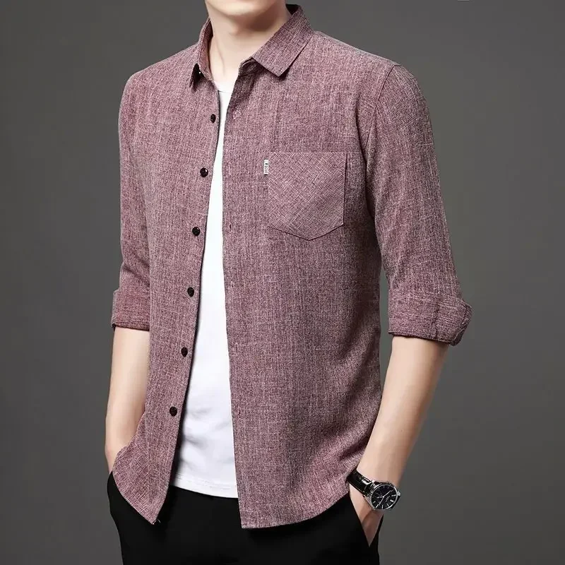 Male Shirts with Pocket Oversize Men's Shirt Linen and Cotton Designer Collar Cheap Brand Fashion Man 2024 Trendyol Korean Style