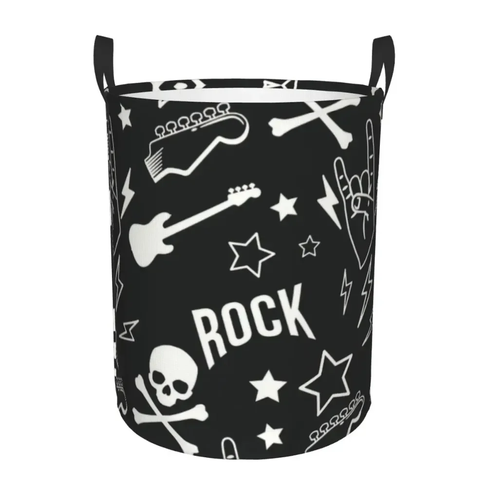 Rocker Rock Music Pattern Laundry Hamper Large Clothes Storage Basket Heavy Metal Guitar Toys Bin Organizer for Nursery