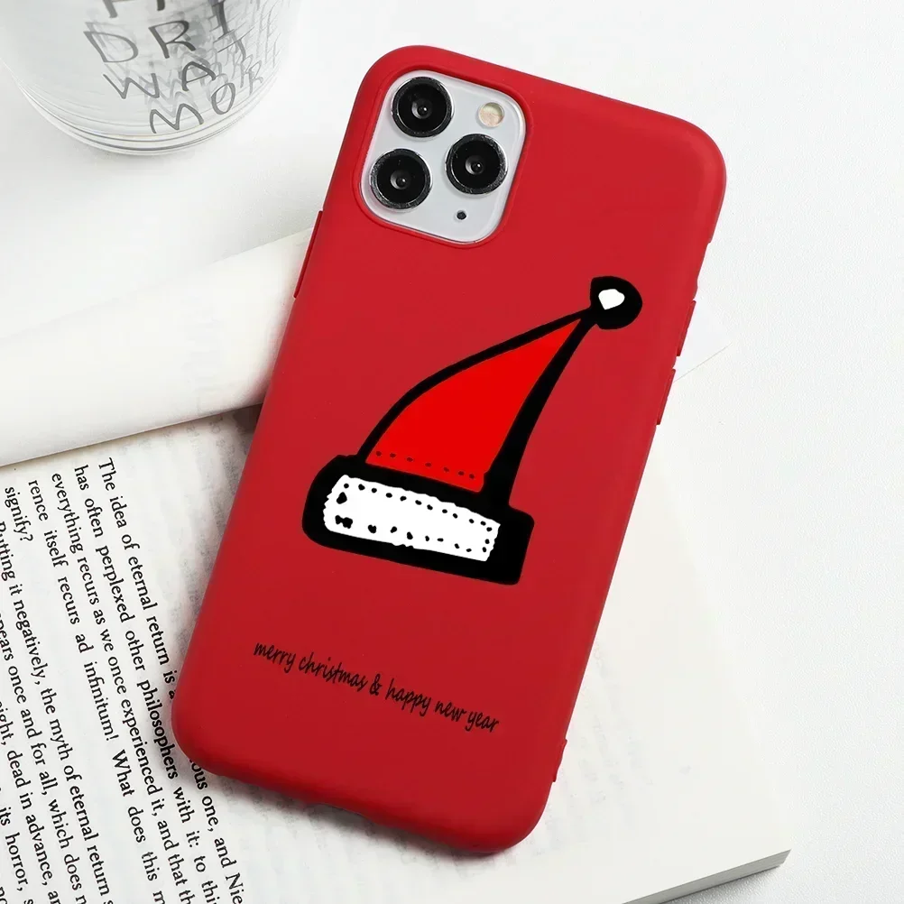 Christmas Gift Phone Case For iPhone 16 15 14 13 12 11 Pro Max Plus 13Mini Cute Cartoon Reindeer Santa Cover Shell Fundas Skins