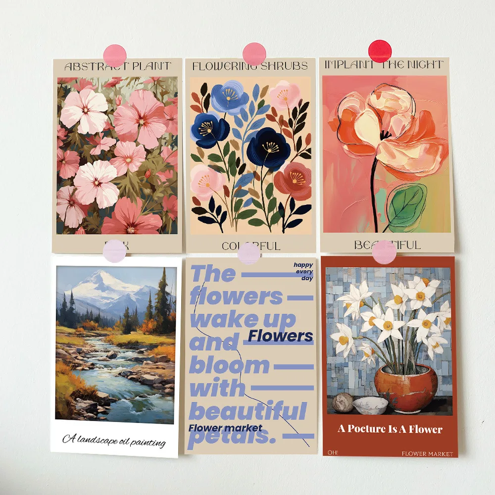 10Pcs/Set Ins Artistic Flower Market Decorative Card Creative Colorful Postcard Room Bedroom Background Wall Sticker Photo Props