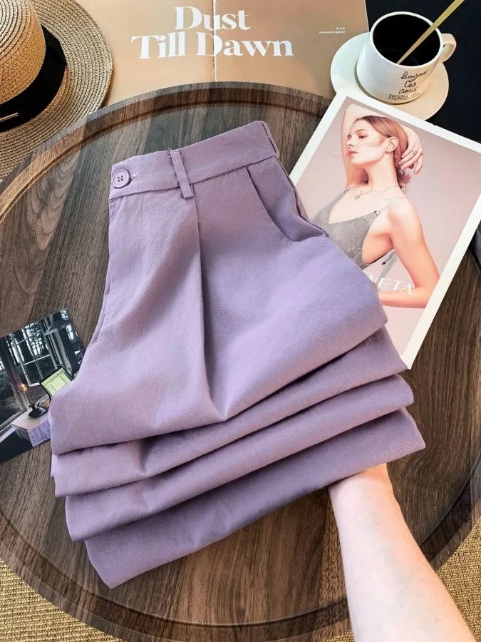 Authentic 2026 Autumn New Style Casual Pants Wide Leg Nine Points Knife  Straight Fit Versatile Ladies Retro Cotton Pants