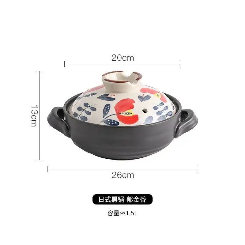 1.5L Japanese Retro Cookware Casserole Stew Pan Ceramic Soup Cooking Boiler Thick Bottom Pot Open Fire Heat-resistant Soup Pot