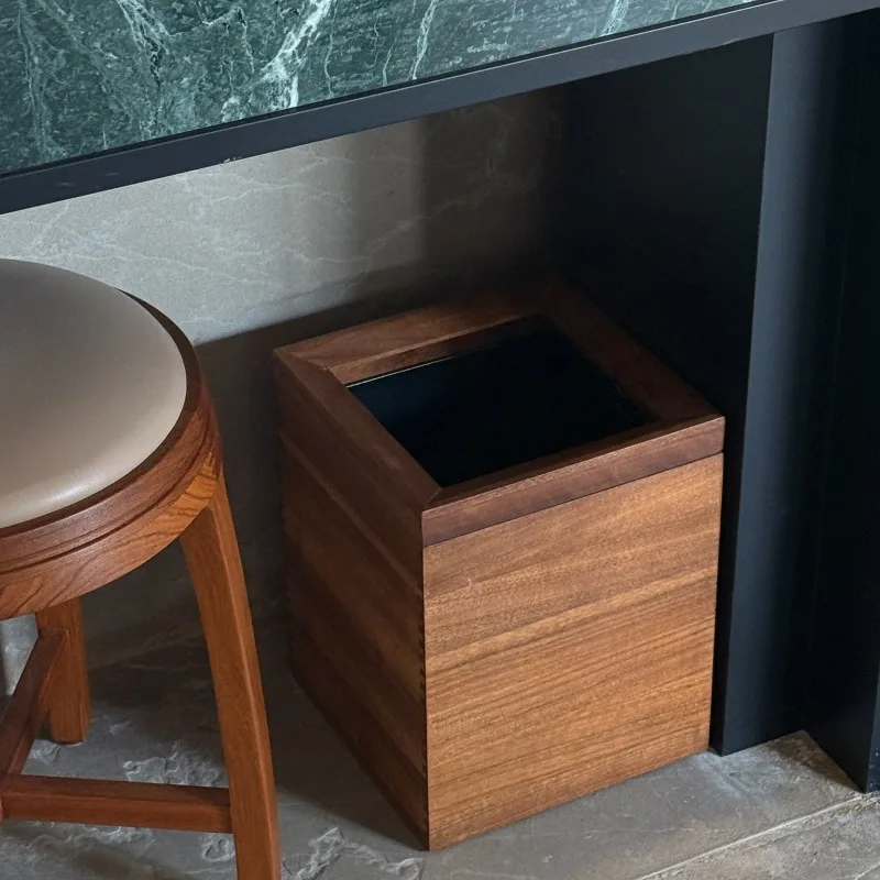 

Корзина для мусора из черного ореха с крышкой, в стиле Mid-Century Modern, высококачественная декоративная урна для спальни, премиальная деревянная корзина для отходов