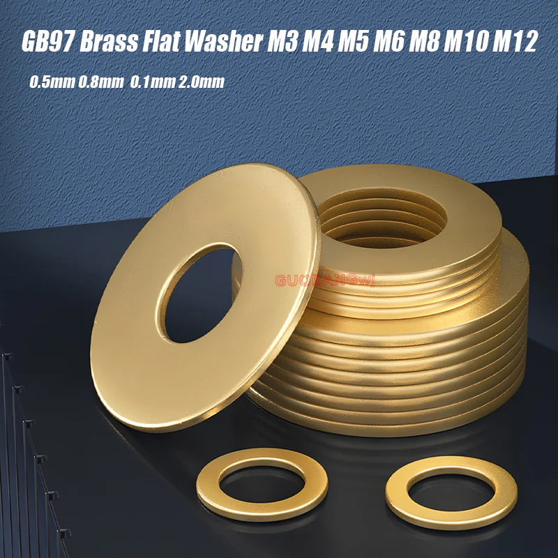 

GB97 Brass Flat Washer M3 M4 M5 M6 M8 M10 M12 0.5mm 0.8mm 0.1mm 2.0mm Solid Brass Gasket Shim Copper Metal Meson Pad Spacer
