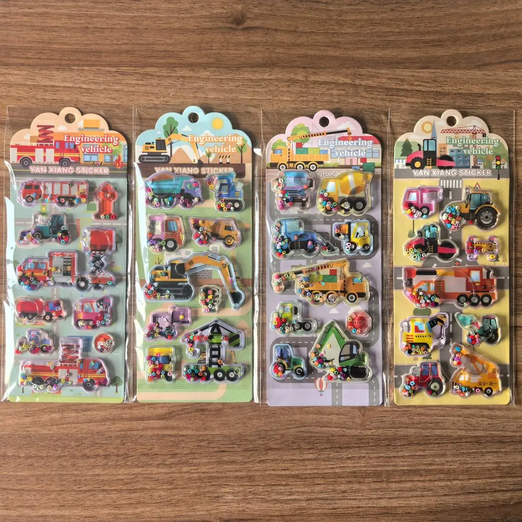 4-Pack Colorful Construction Vehicle Shaker Stickers - Fun Sparkly Engineering Vehicle Embellishments Anime Worlds Store