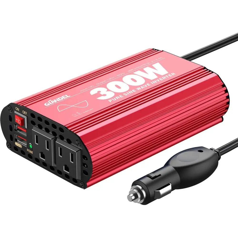 

300Watt Sine Wave Power Inverter DC 12V to AC 120V Car Converter Adapter with Dual USB Ports for Laptops Tablets