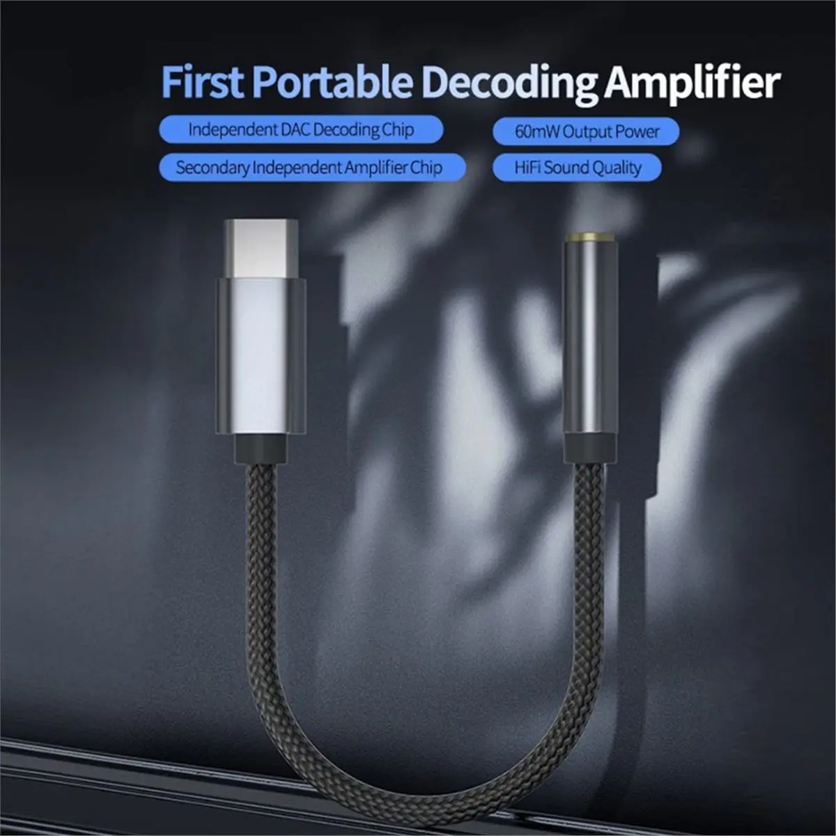 Promotion -AM01 Cable Type-C to 3.5mm Audio Adapter Line 32bit/384kHz Hi-Fi + IC Amplifier Dual Chip Earphone Audio Cable