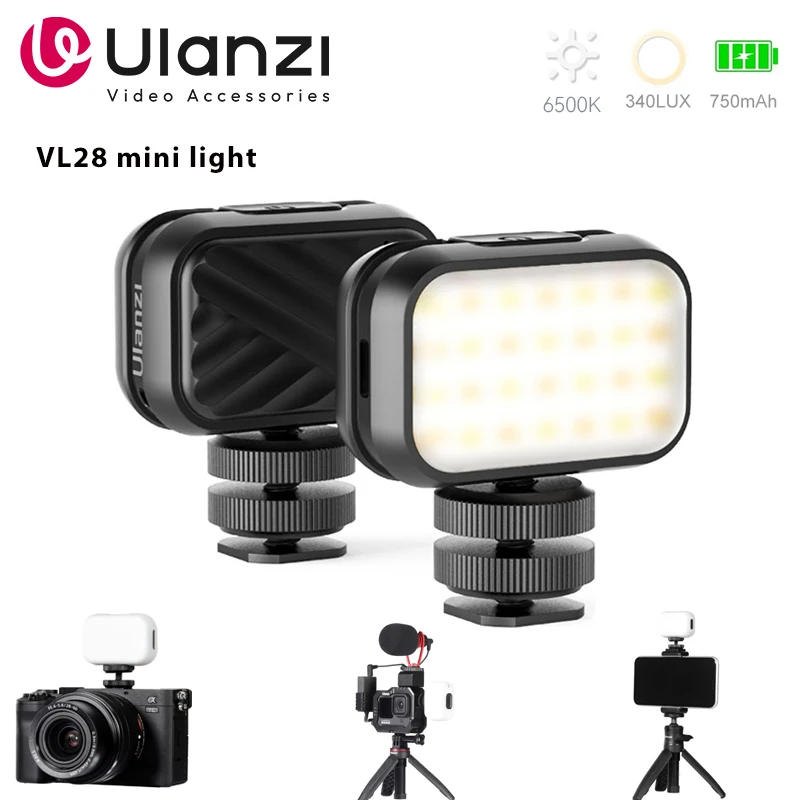 Ulanzi VL28 6500K Mini LED Video Light Rechargable GoPro Light Mod On Camera Light for Gopro 10 9 8 iPhone 13 12 Pro Max 11 X Xs