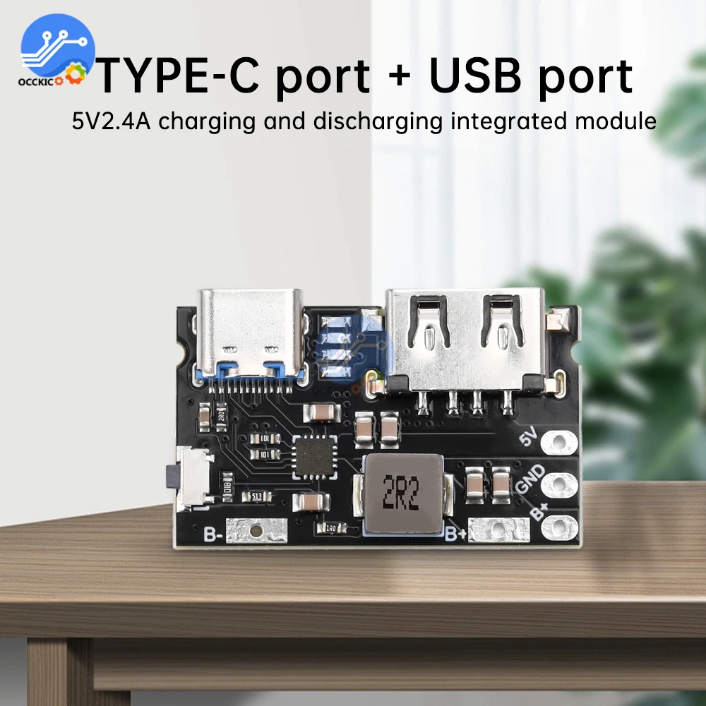 Single Lithium Battery Charger Board TYPE C + USB A 5V 2.4A Charger Discharger Module Supports Charging And Discharging