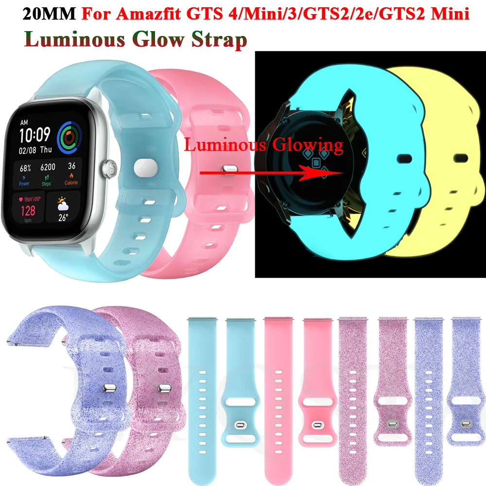 20mmReplacement Luminous Glowing Strap For Amazfit GTS 4 Mini/GTS 2/GTS2e Mini Silicone Smartwatch GTS3 Wrist Bracelet Watchband