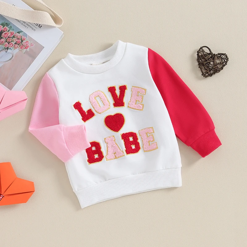 

Newborn Baby Girl Boy Valentines Day Tops Infant Toddler Long Sleeve Crewneck Pullover Sweatshirt Cute Clothes