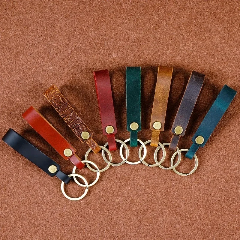 Top Grain Leather Keychain Compact Unisex Keyring for Audi Volkswagen Car Keys Gift