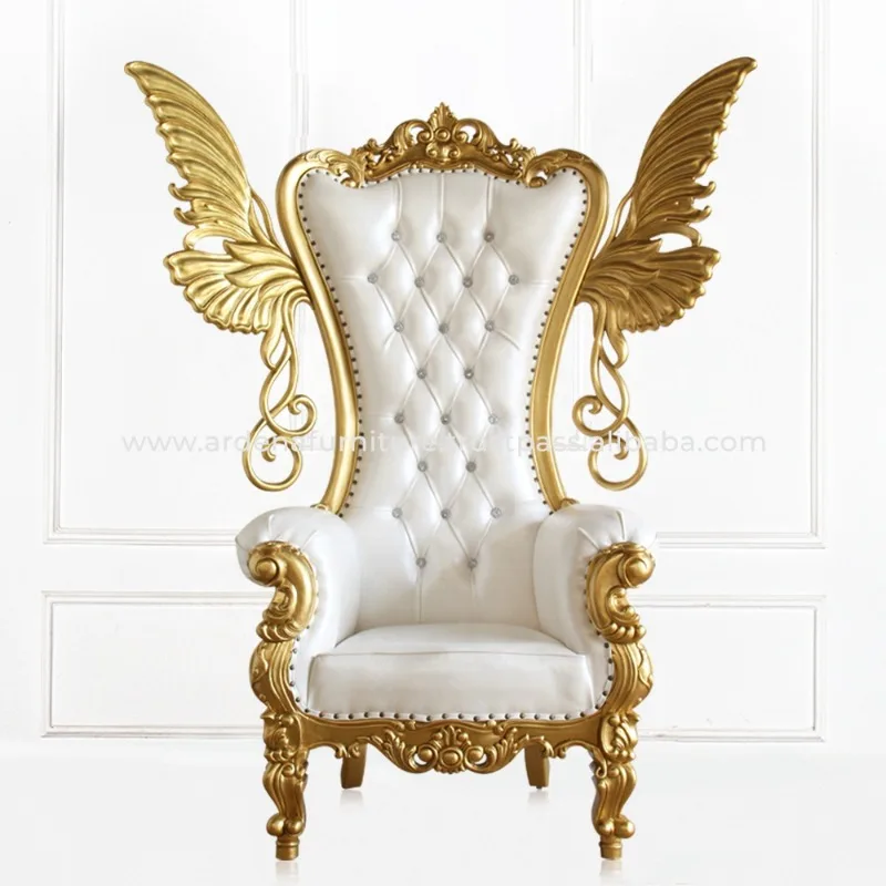 Wholesale Throne Chairs Event Party Chair Hotel Furniture with Special Wings Wedding Antique White Wood