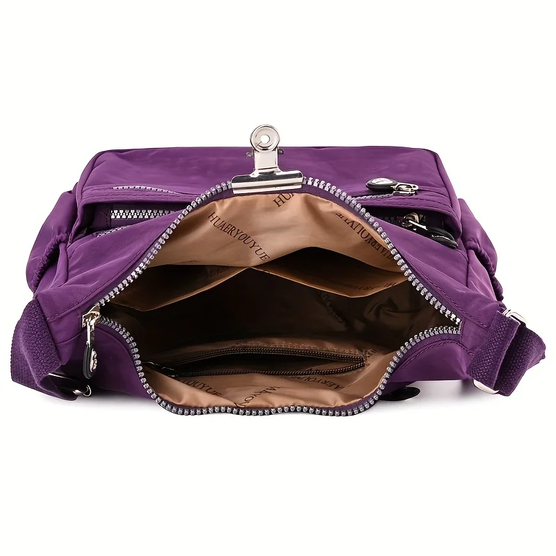 Nylon Crossbody Bag, Lightweight Zipper Shoulder Bag, Multi Pockets Messenger Bag Purses