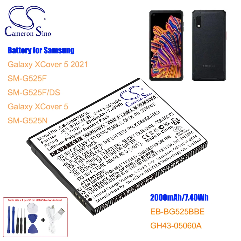 

Mobile phone battery for 2000mAh Li-Polymer 3.7V 7.40Wh for Samsung Galaxy XCover 5 2021 SM-G525F EB-BG525BBE Digital Battery