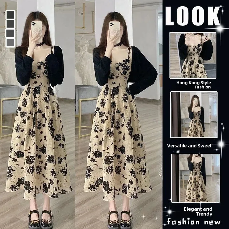 

Комплект из кардигана и длинной юбки с цветочным принтом в стиле ретро, вдохновленный Дженет Хепберн, лето 2023, женская мода...