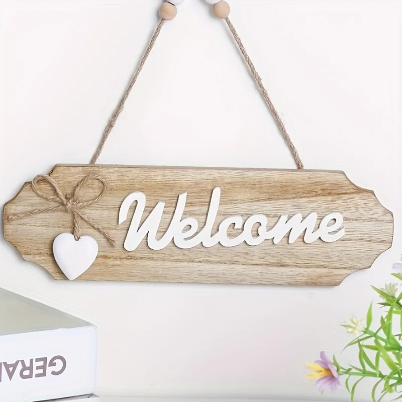 Vintage Welcome Hanging Sign with Heart Ornament 4