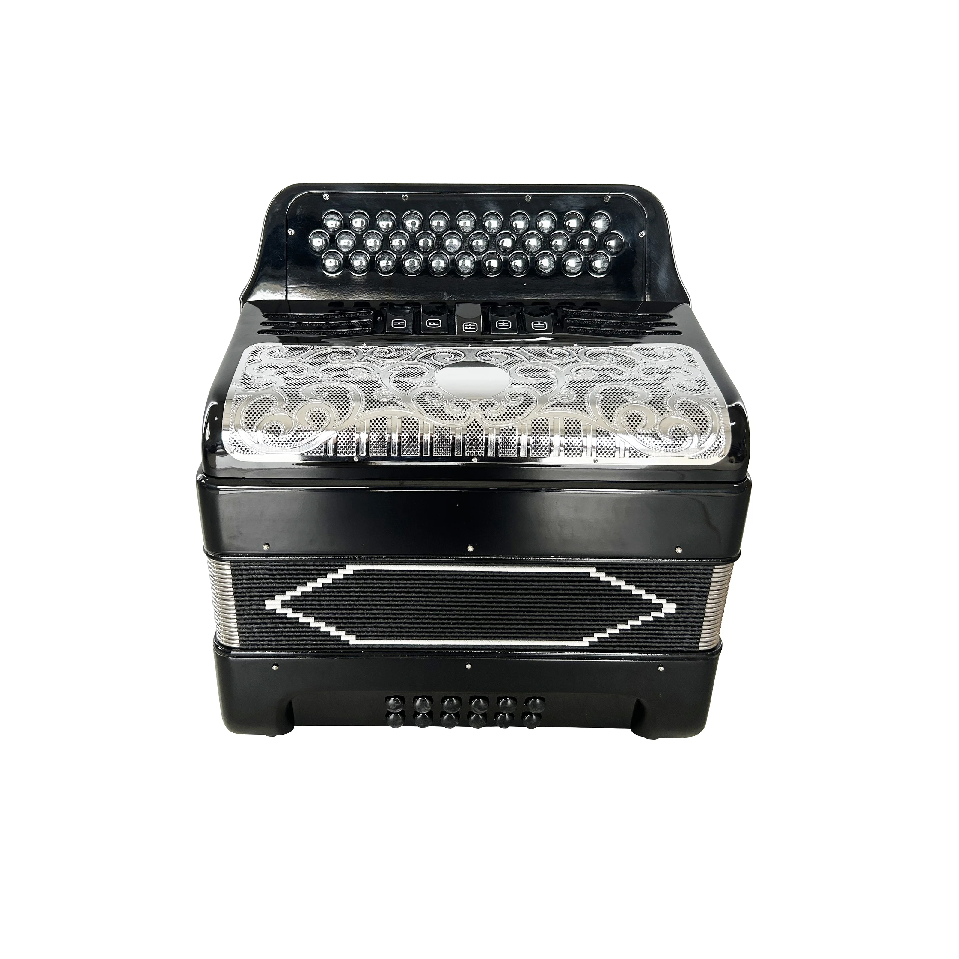 JB3412D Professional 12 Bass 5 Registers Accordion Instrument 34 Buttons With Bright Black Silver Grill Wood Material
