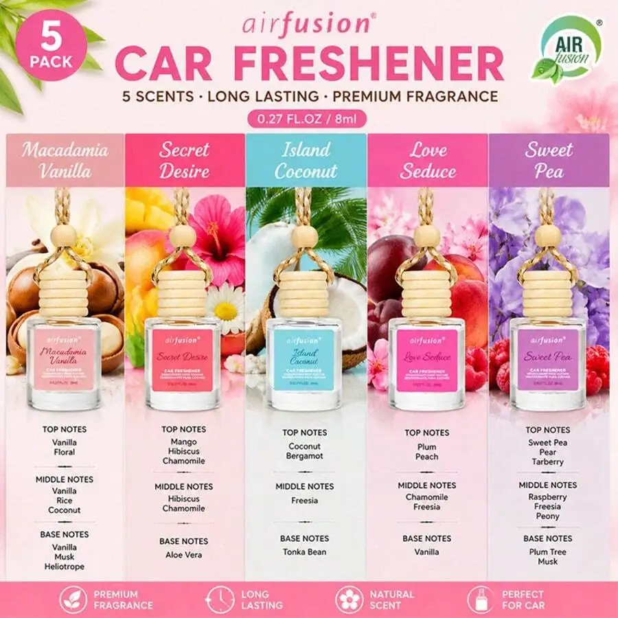 5 Bottles Car Air Hanging Fragrance Oil Diffuser, Car Air Freshener Diffuser For Essential Oils Scents Fragrance Aromatherapy Au