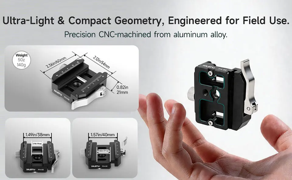 XILETU 140g QR-Klemme, CNC-Aluminium-Schnellspannklemme, Arca-Swiss & Picatinny Adapter für DSLR-Kamera, Stativ, Einbeinstativ, Kugelkopf – Detail 5