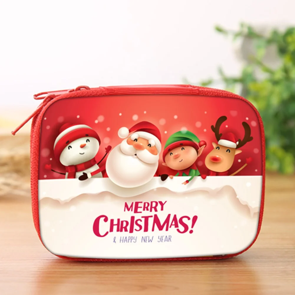 Christmas Decoration Tinplate Purse Keychain Coin Pouch Cartoon Christmas Design Secure Zipper Closure Cloth And PP Lining