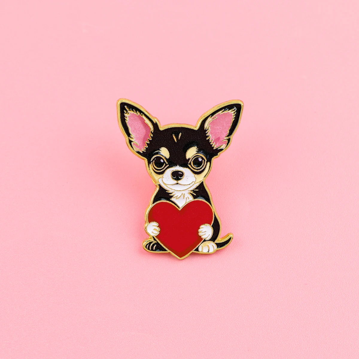 9 Stück Niedliche Chihuahua-Hunde mit Rotem Herz Emaille-Brosche Metall-Anstecknadel für Kleidung, Rucksack, Tier-Schmuck-Accessoires – Detail 5