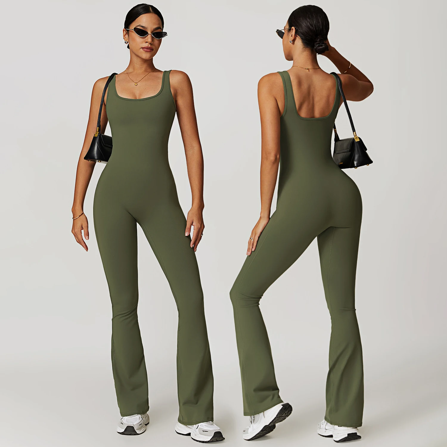 Tight Quick Dry Jumpsuit Slim Flare Pants Yoga Wear Women Gym Workout Breathable Lean Tummy Tuck Micro Sports Fitness Clothing