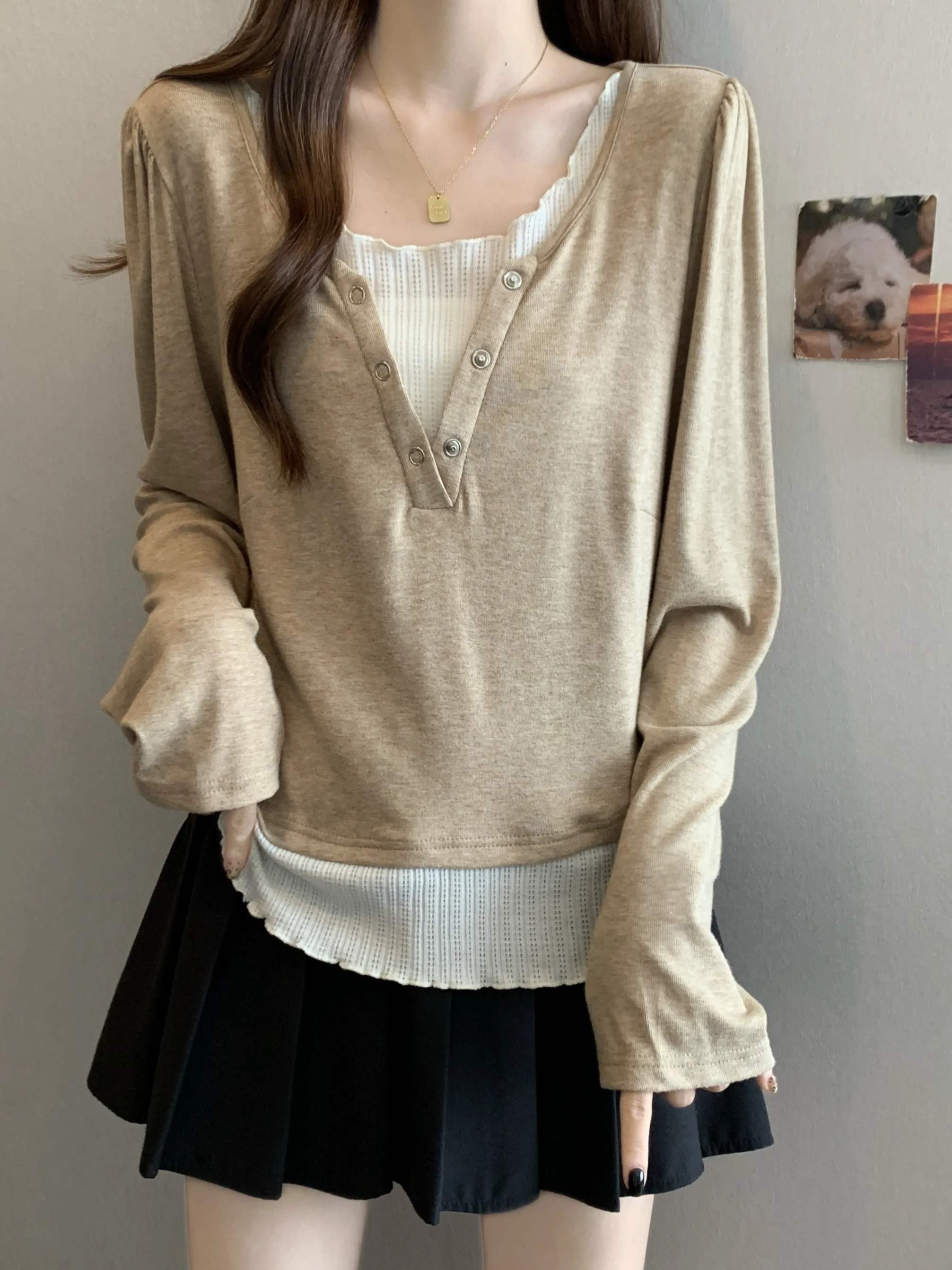 

plus Size V-Ne Long Sve T-irt Women's Base Layer irt Slimming Top High Waist Splice Design Casual Breathable Polyester