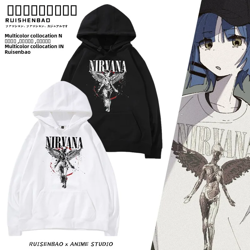 

Loose Fit Men's Fce Hoodie Ro Band Print Casual Sweatirt Winter Collection ex Streetwear Sle Geometric Pattern