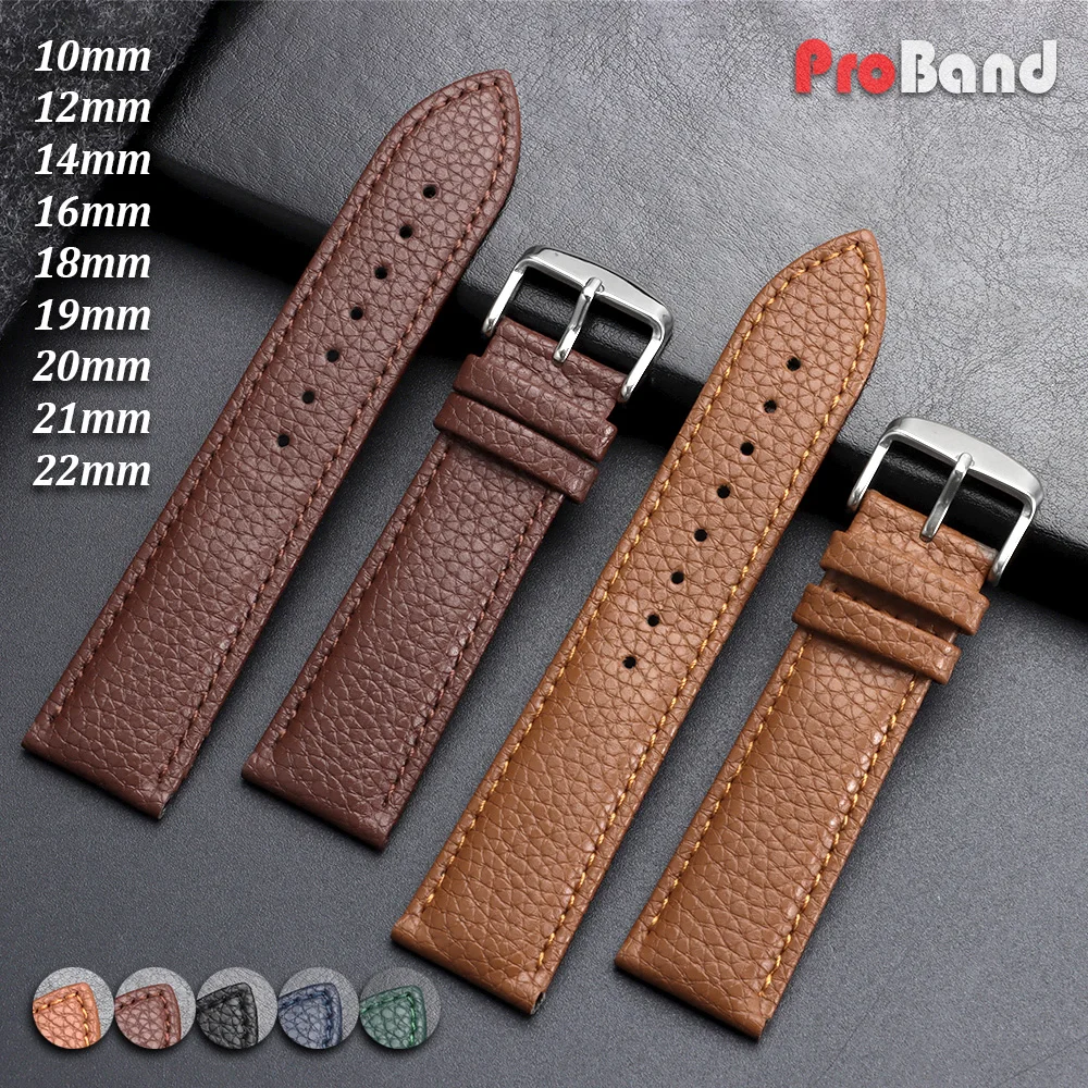 

Lychee Pattern Leather Watch Band Universal Green Bracelet 10 12 14 16 18 19 20 21 mm 22mm Men's Women Watch Straps Accessories