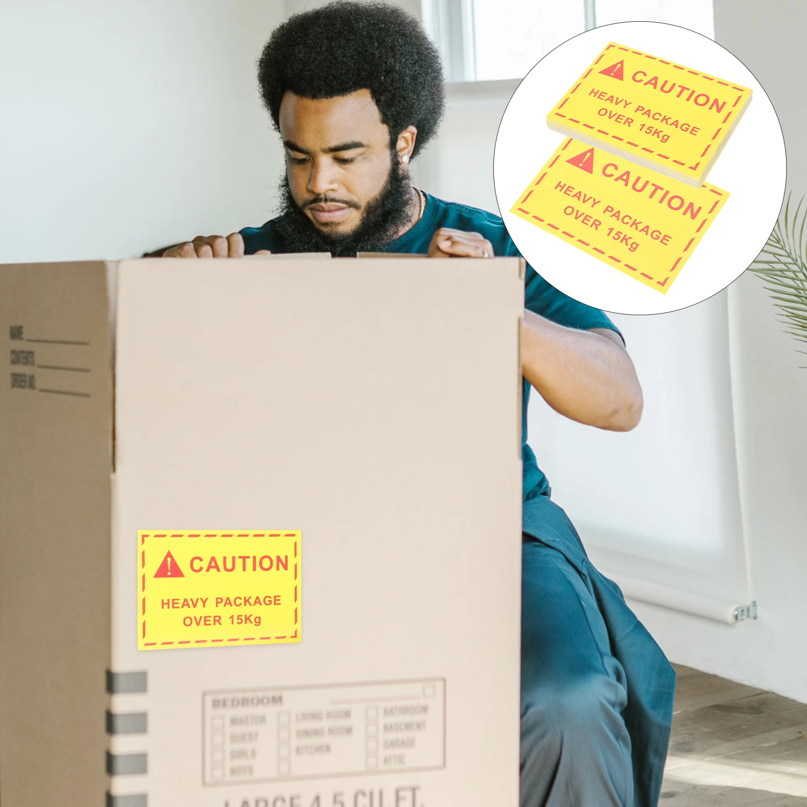 

100pcs Logistics Warning Labels Stickers Heavy Object Safety Operation Caution Decal Shipping Bright Color Contrast Adhesive