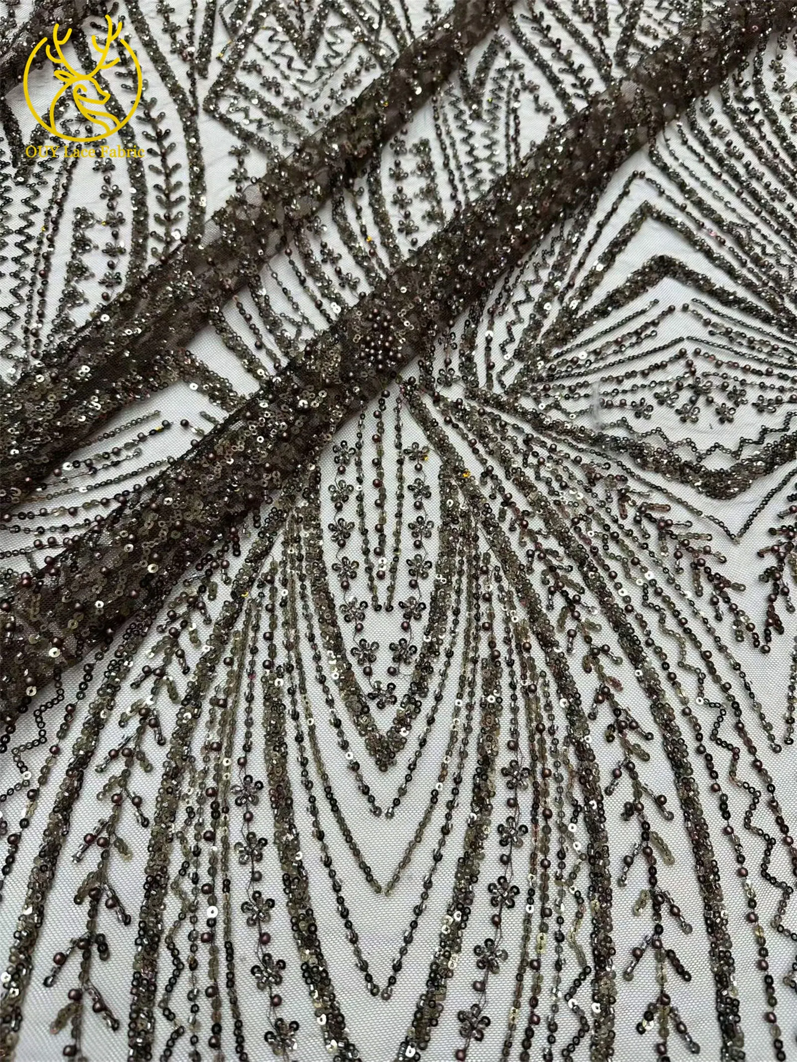 Exquisiter bunter afrikanischer Perlen-Mesh-Spitzenstoff, 5 Yards, hochwertiger französischer Tüll-Spitzenstoff zum Nähen von Brautkleidern – Detail 19