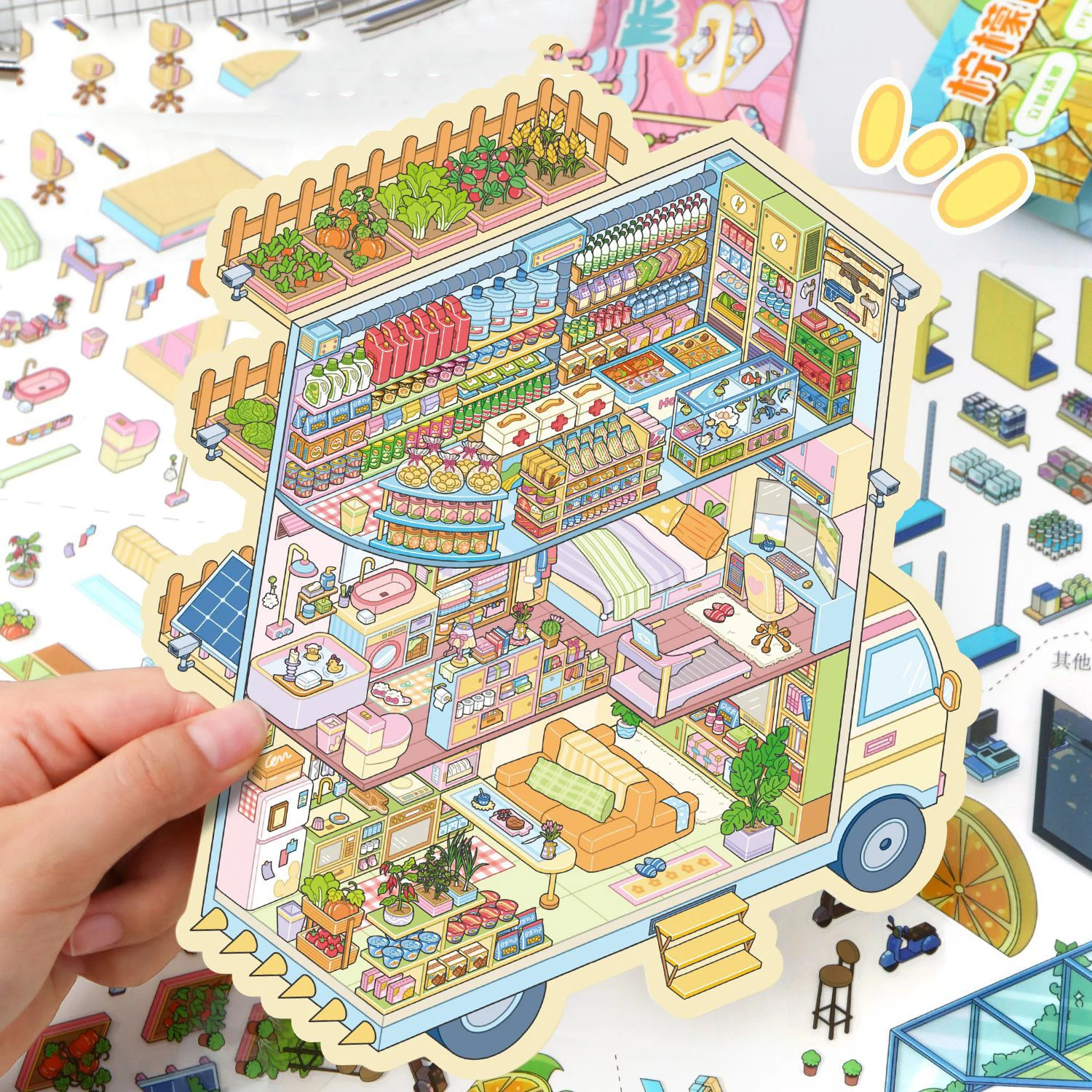 

Kawaii Lemon Convenience Store 3D End of Days HomesteadLandscape Sticker DIY Pocket Cabin Scene Christmas gifts ﻿ ﻿