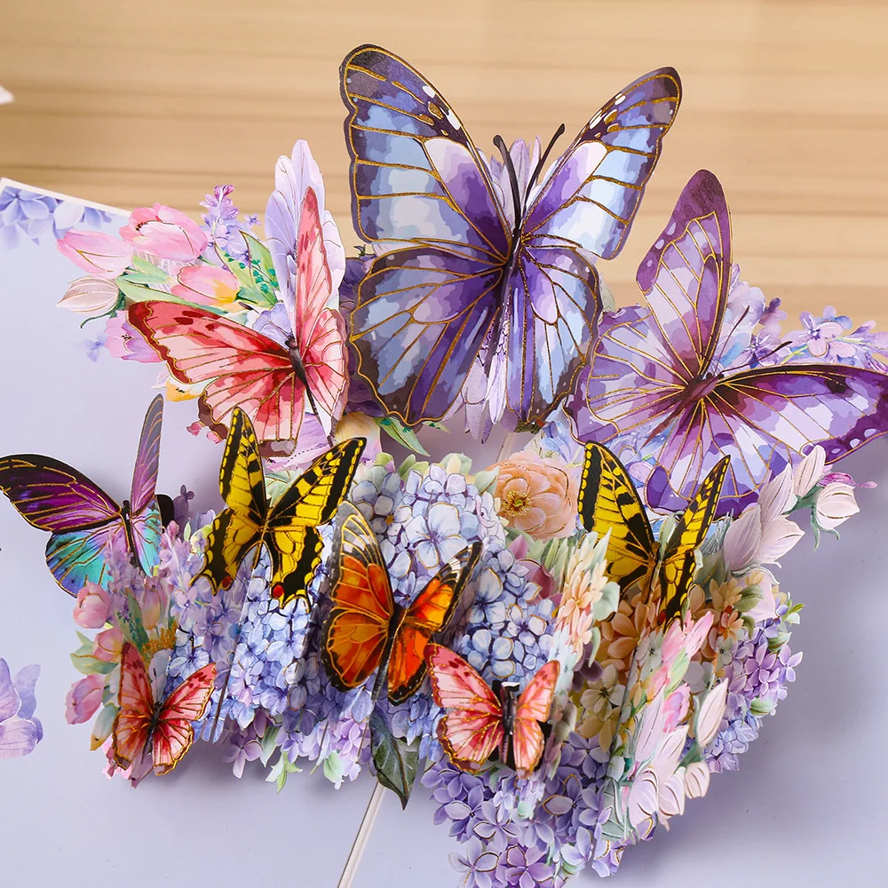 1 PC colorful Butterfly Series 3D Stereoscopic Handmade Card Folding Hollow Design Gift Card