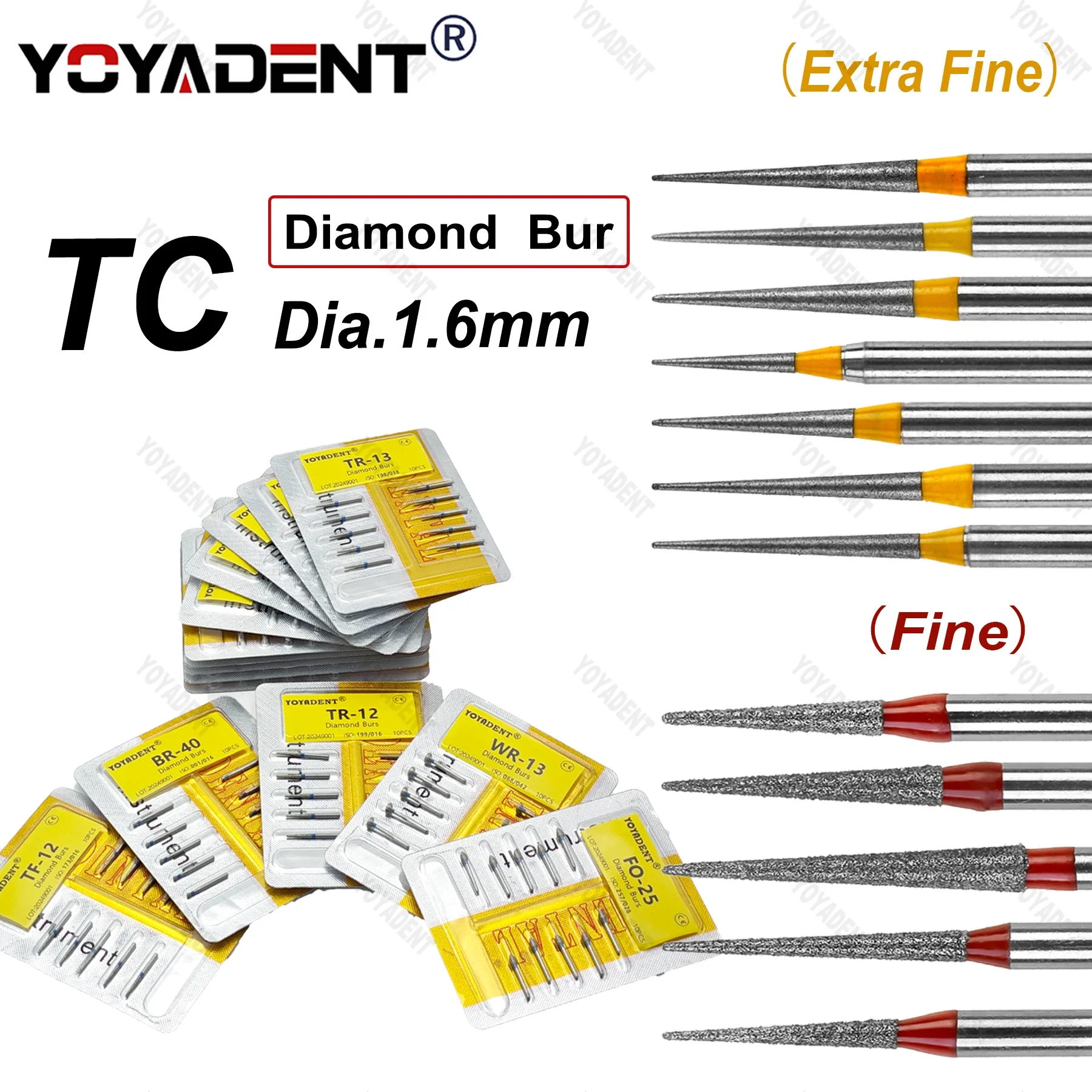 

TC Type Fine/Extra Fine Dental Diamond Burs Dentistry Strawberries For High Speed Turbines Dentist Accessories 10Pcs/Pack