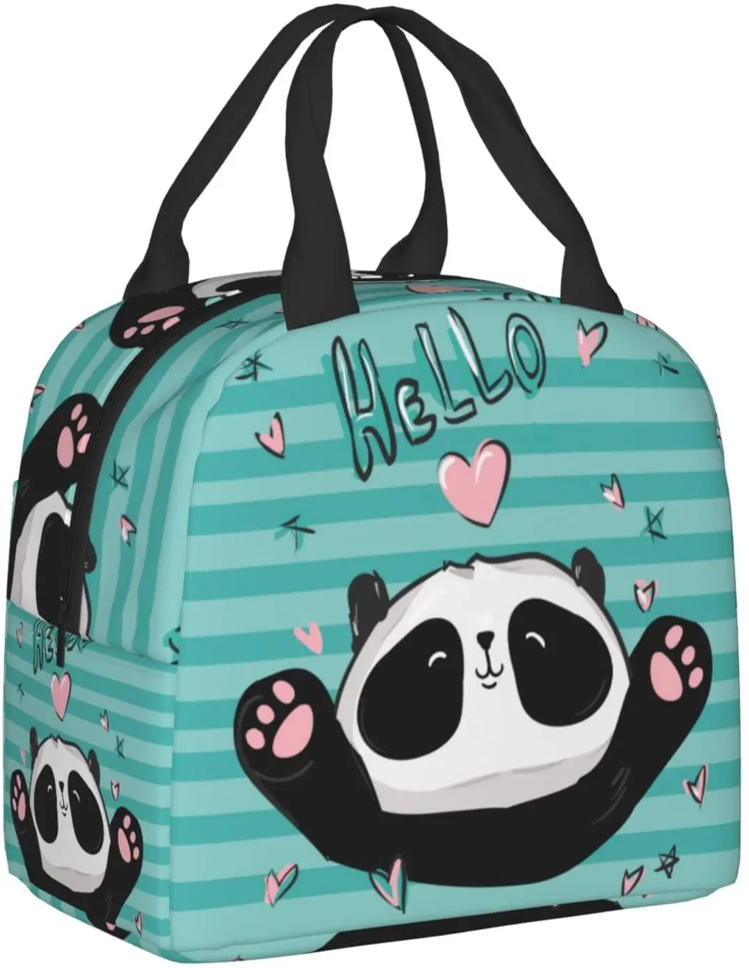 Hallo Panda Lunch-Box Isoliert Mittagessen Taschen für Kinder Frauen Mehrweg Mittagessen Tote Taschen, perfekt für Schule/Camping/Strand/Reise