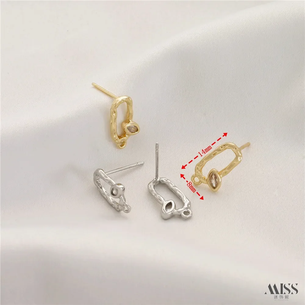 

14K Gold Rectangular Oval Inlaid Horse Eye Zircon S925 Silver Needle Stud Earrings DIY Handmade Earrings Accessories Material