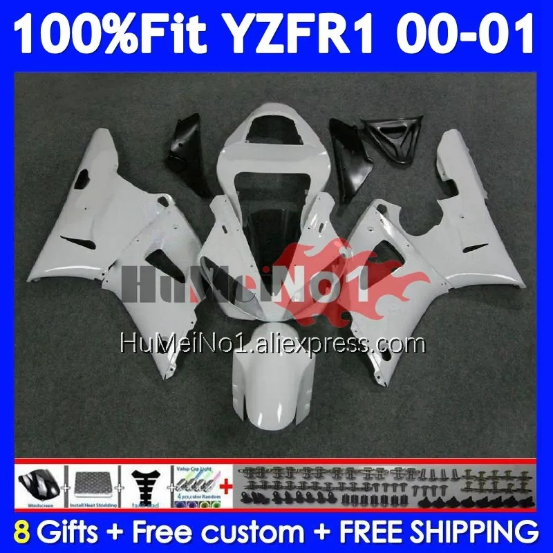 Injection Body For YAMAHA YZF-R1 YZF R1 R 1 1000 CC 1000CC Pearl White YZFR1 00 01 364No.6 YZF1000 YZF-1000 2000 2001 Fairings