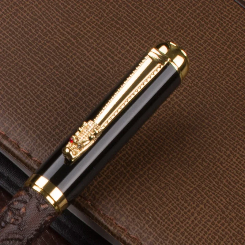 891 Brown Color 3D Pattern Chinese Dragon Golden Clip roller ball pen With M Nib For Antique Gift Writing Metal gifts pen