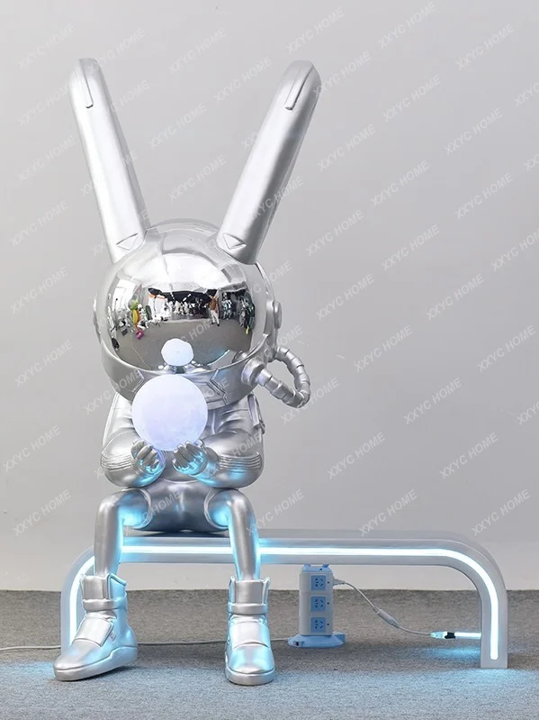 Space Rabbit FRP Electroplating Light Luxury Trendy Brand Popular Decorative Astronaut Sculpture Big Decorations